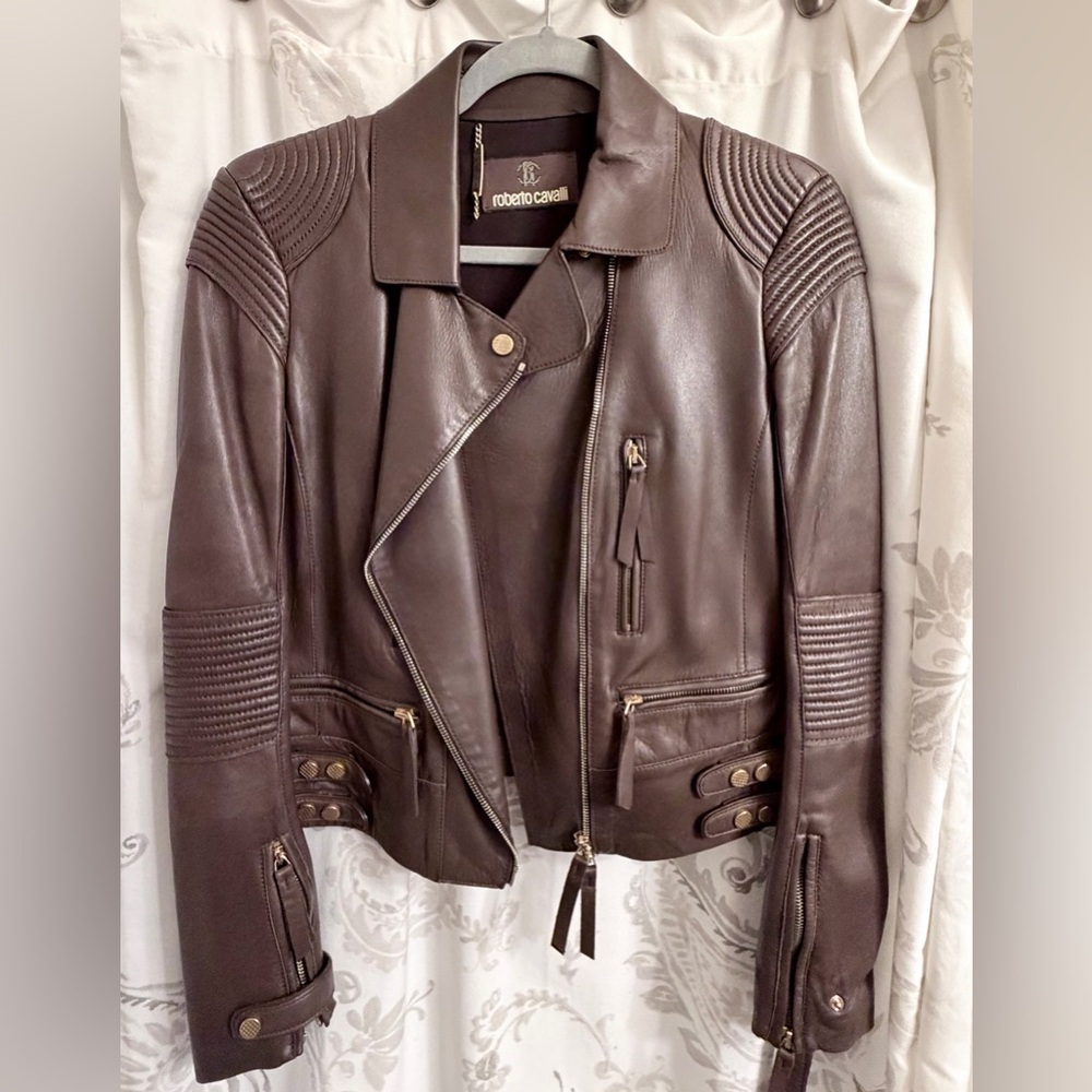 Roberto Cavalli Dark Brown Leather Jacket
